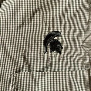 Michigan Sate University Spartans green and white Button down Size Large